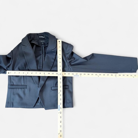 Express Fitted Suit Blazer Jacket open no button semi-cropped xs black - Picture 8 of 8